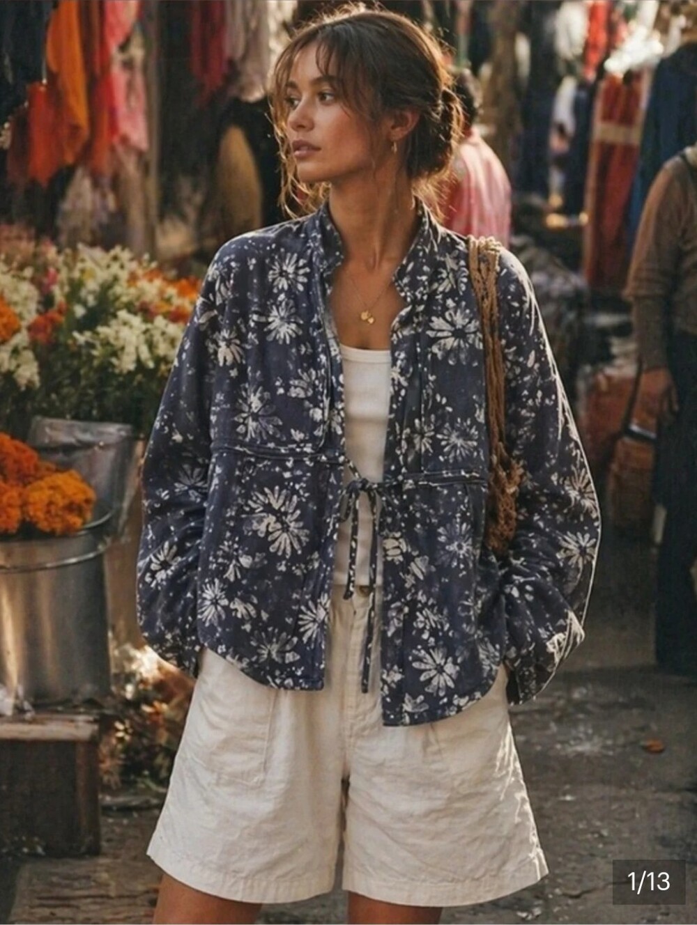 Free people lua bed jacket navy and white floral Small